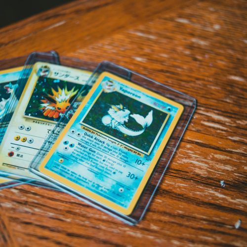 white and blue trading card